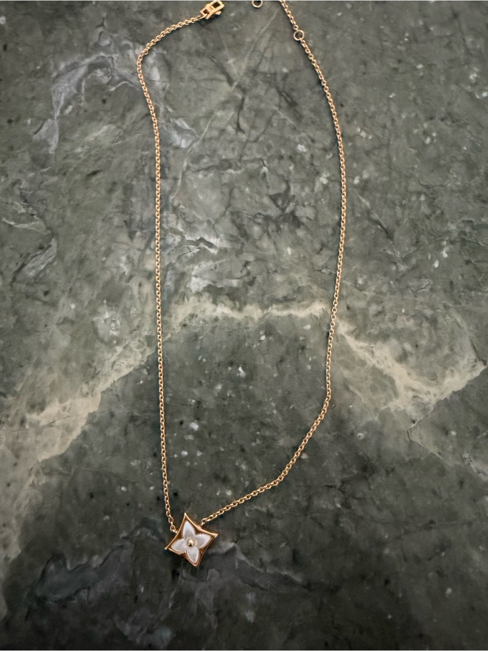 Louis Vuitton Gold-Tone Flower Pendant Necklace with Mother-of-Pearl